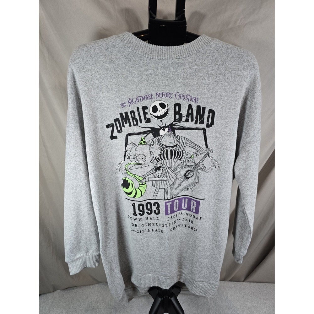 Disney Womens Gray Nightmare Before Christmas Zombie Band 1993 Sweatshirt Large